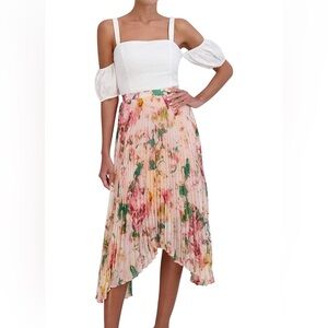BCBGMAXAZRIA Floral Pleated Midi Skirt